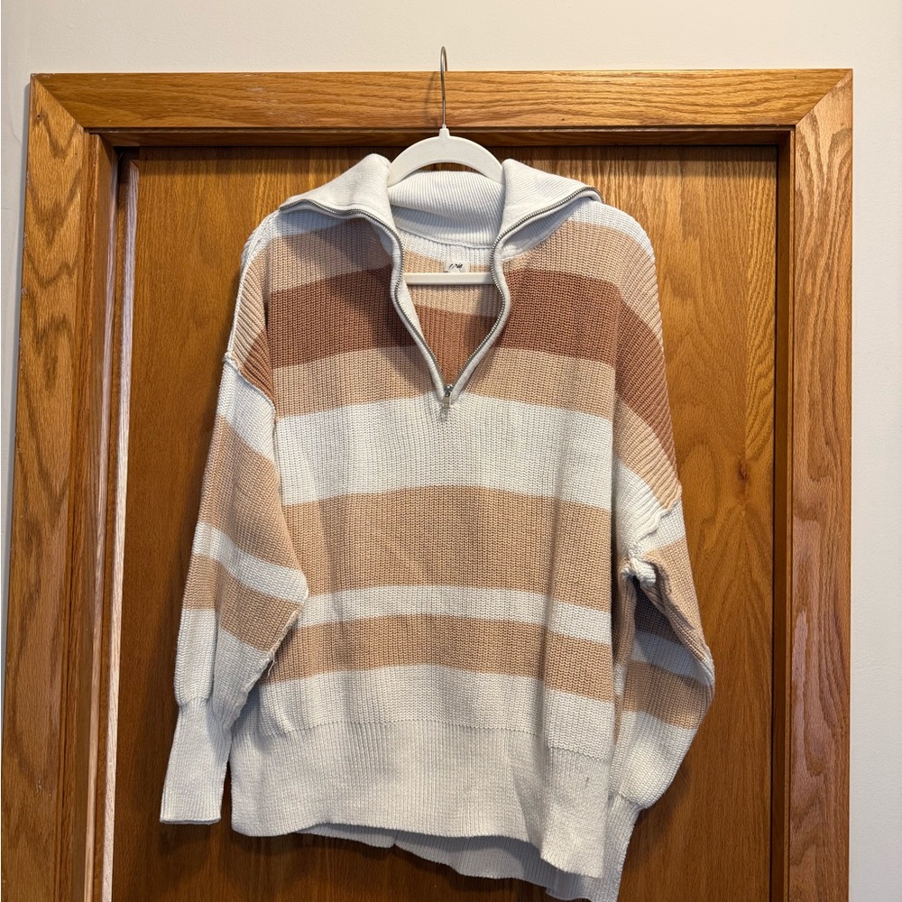 Striped Beige and White Women’s Sweater